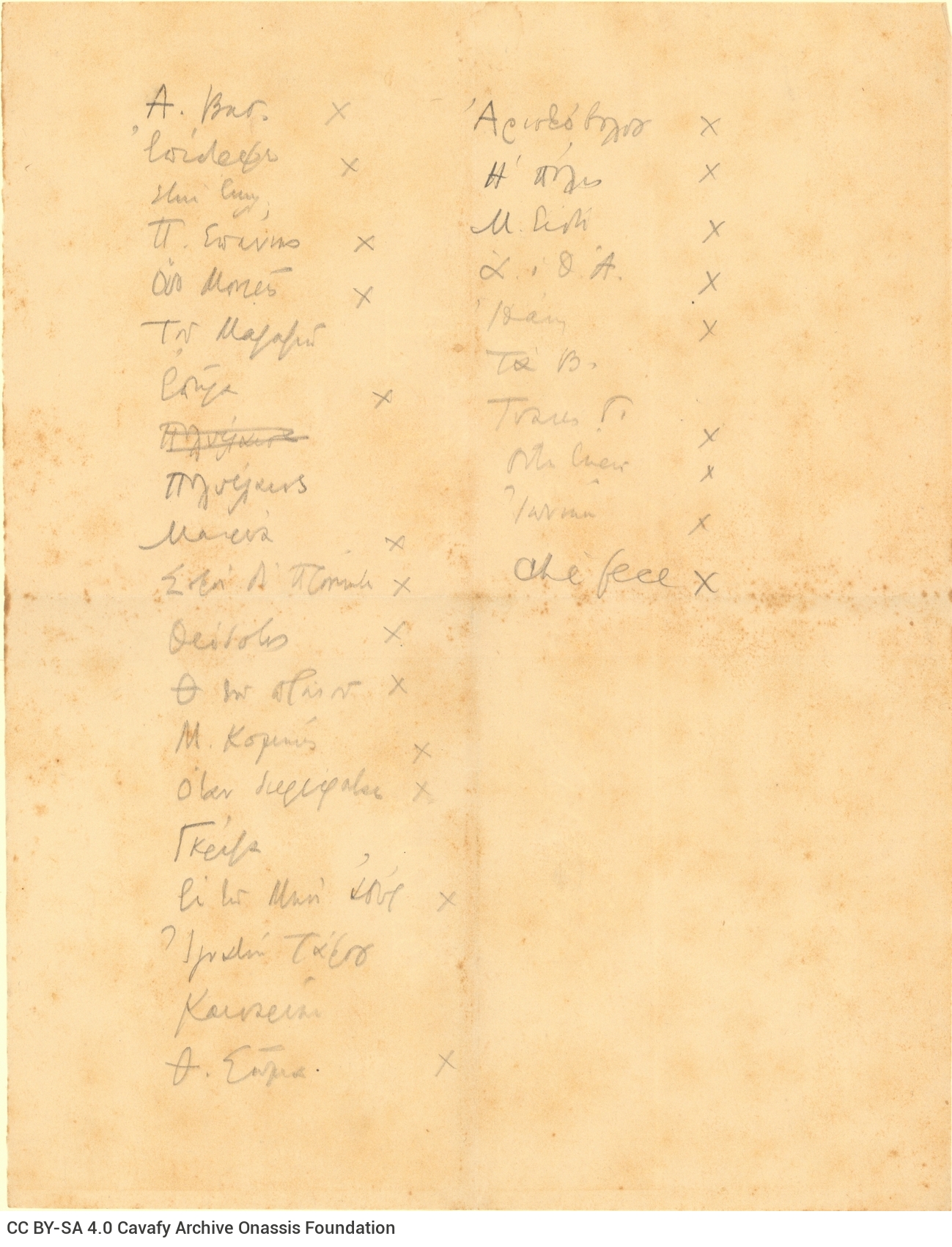 Handwritten notes on one side of a sheet. List of poem titles, many of which are recorded in abbreviated form.