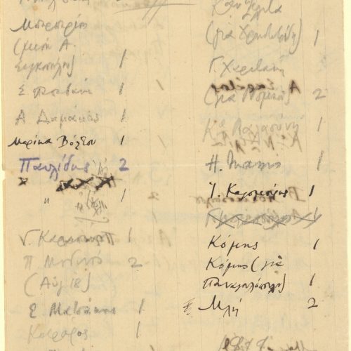 Χειρόγραφος κατάλογος της διανομή της Συλλογής 1909-11, αποτελούμενο�