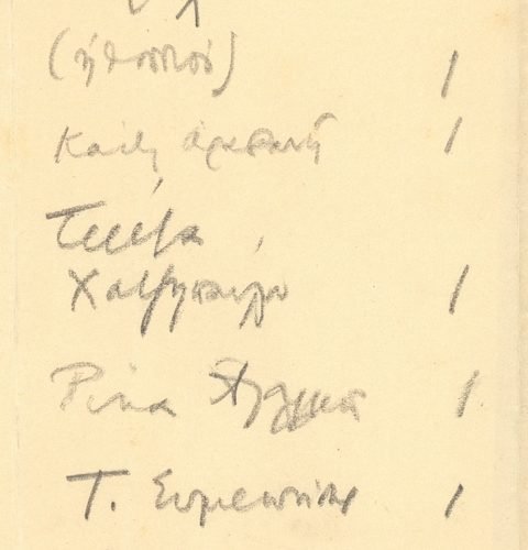 Χειρόγραφος κατάλογος της διανομής της Συλλογής 1908-1914, αποτελούμενο