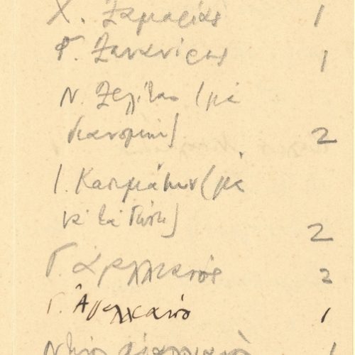 Χειρόγραφος κατάλογος της διανομής του Τεύχους 1905-1915, αποτελούμενος