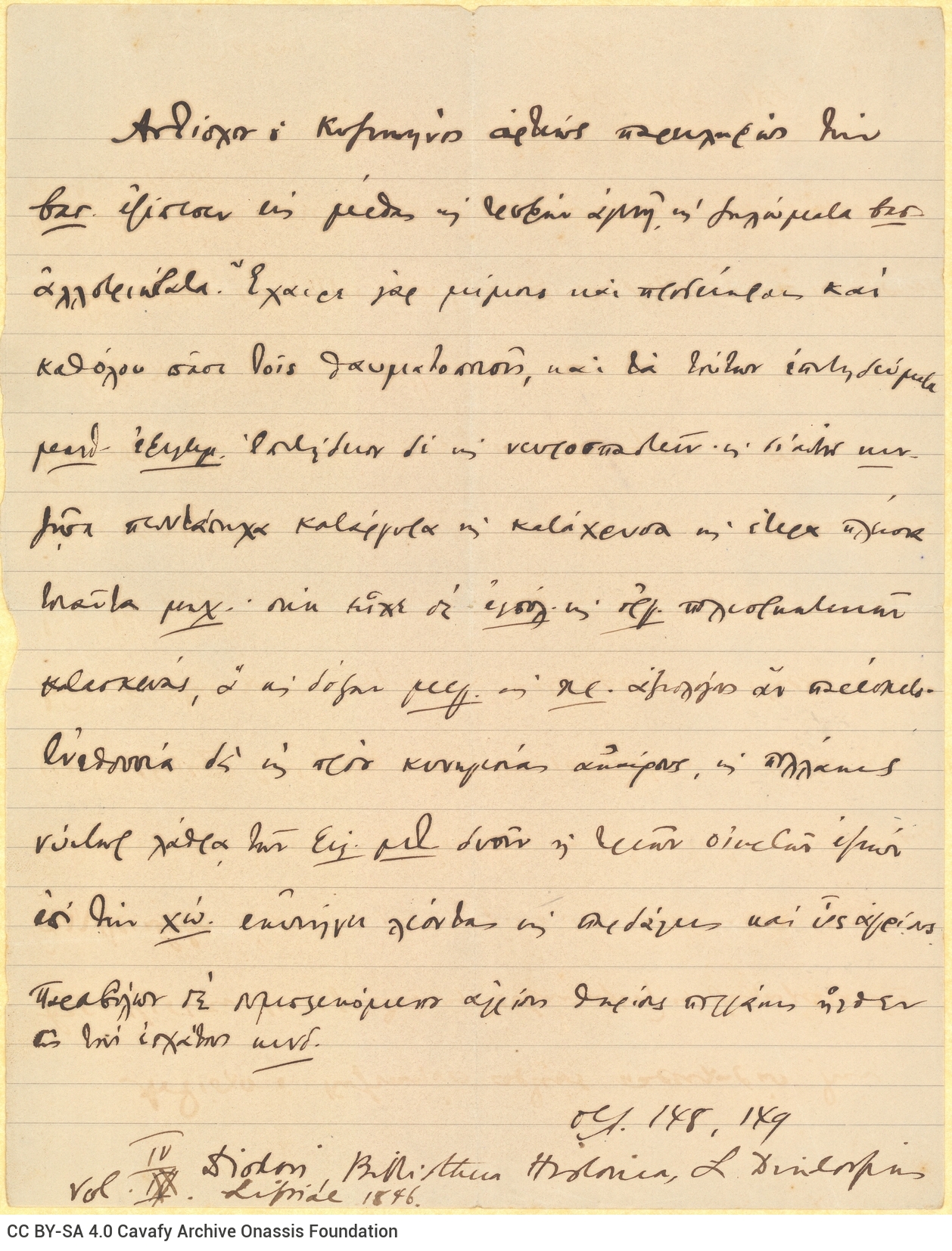 Handwritten draft of the poem "Antiochus the Cyzicene" on one side of two small pieces of paper. Handwritten quote on one 