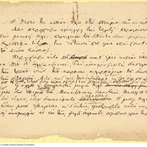 Handwritten notes by Cavafy on the poem "Alexandrian Kings", on both sides of a piece of paper. Note and bibliographical r