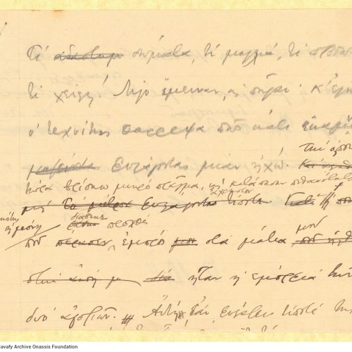 Handwritten text on both sides of half a ruled sheet and on the recto of a ruled sheet. Cavafy refers to a poem he compose
