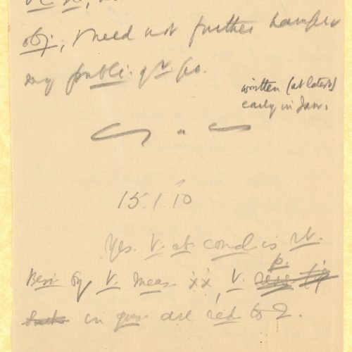 Χειρόγραφες σημειώσεις για το ποίημα «Τυανεύς γλύπτης» σε τρία κο�
