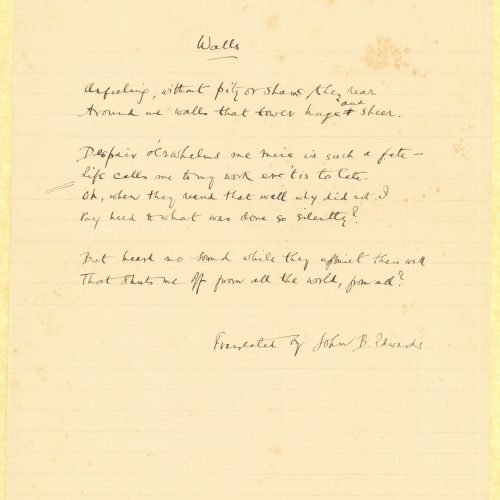 Two handwritten draft letters to John B. Edwards  The first is in English, on one side of three sheets. The first page of the