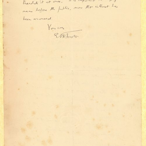 Χειρόγραφη επιστολή του Ε. Μ. Φόρστερ (E. M. Forster) στις δύο όψεις φύλλου. 