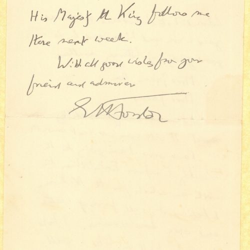 Χειρόγραφη επιστολή του Ε. Μ. Φόρστερ (E. M. Forster), σε δύο φύλλα με την έν�