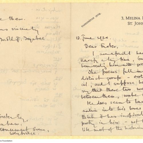 Χειρόγραφη επιστολή του Άρνολντ Τόυνμπη (Arnold Toynbee) προς τον Ε. Μ. Φόρ
