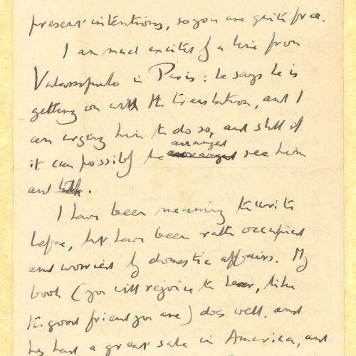 Letter by E. M. Forster to Cavafy on both sides of a sheet with the printed address "Harnham, Monument Green, Weybridge". Dis