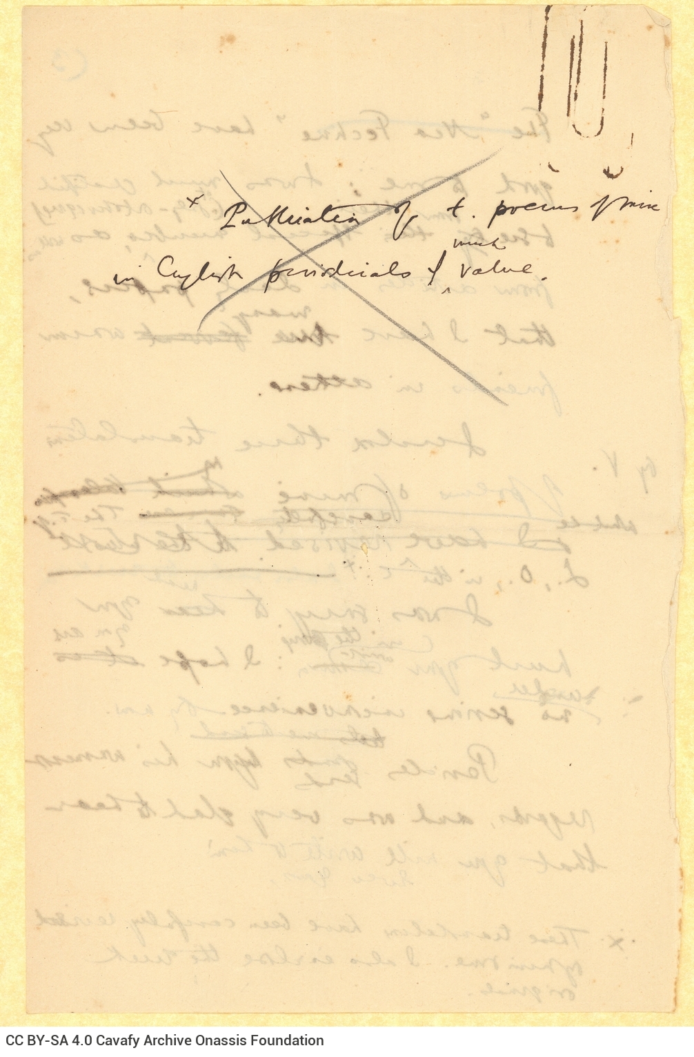 Handwritten draft letter by Cavafy to E. M. Forster on both sides of two sheets. The second and third pages are numbered. He 
