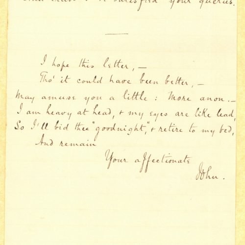Handwritten letter by John Cavafy to C. P. Cavafy on five small sheets. The verso of the last sheet is blank. Pages 2-9 ar