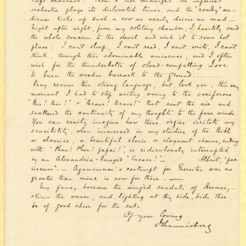 Handwritten letter by John Cavafy to C. P. Cavafy on the first and third pages of two double sheet letterheads of R. J. Moss 