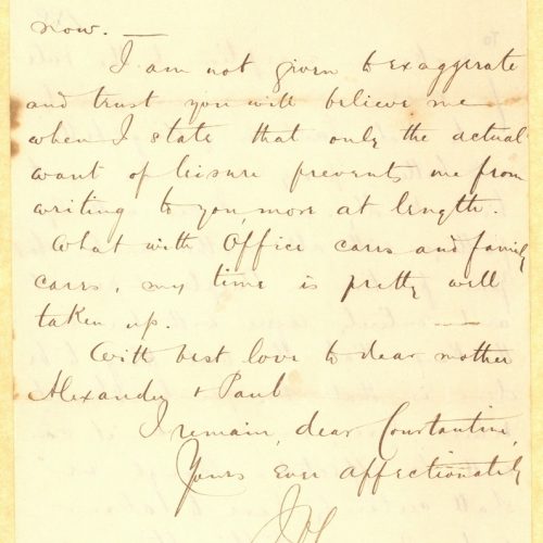 Handwritten letter by John Cavafy to C. P. Cavafy on both sides of two small letterheads of R. J. Moss & Co., Alexandria. Pag