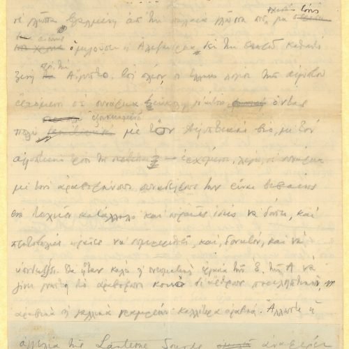 Handwritten draft of an article on all sides of a double sheet notepaper with affixed addition. Reference to the journal *