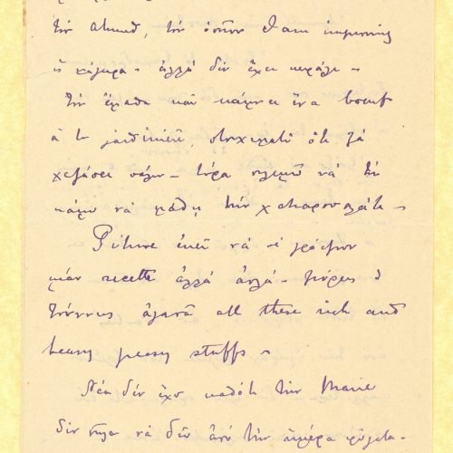 Handwritten, diary-type letter by Paul Cavafy to C. P. Cavafy, in a bifolio, with notes to  the recto of the second sheet. It