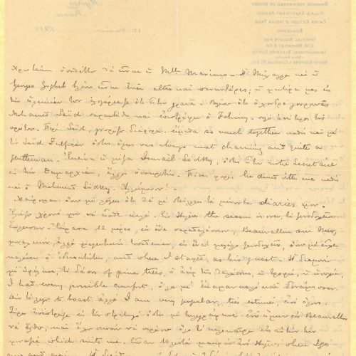 Handwritten letter by Paul Cavafy to C. P. Cavafy from Hyères, France, on both sides of a letterhead. It is a reply to a let