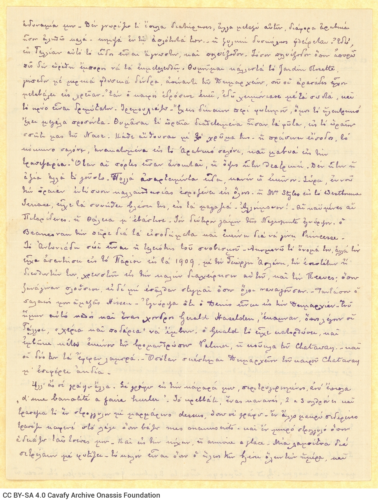 Handwritten letter by Paul Cavafy to C. P. Cavafy from Hyères, France, on a bifolio with notes to the recto of the second sh
