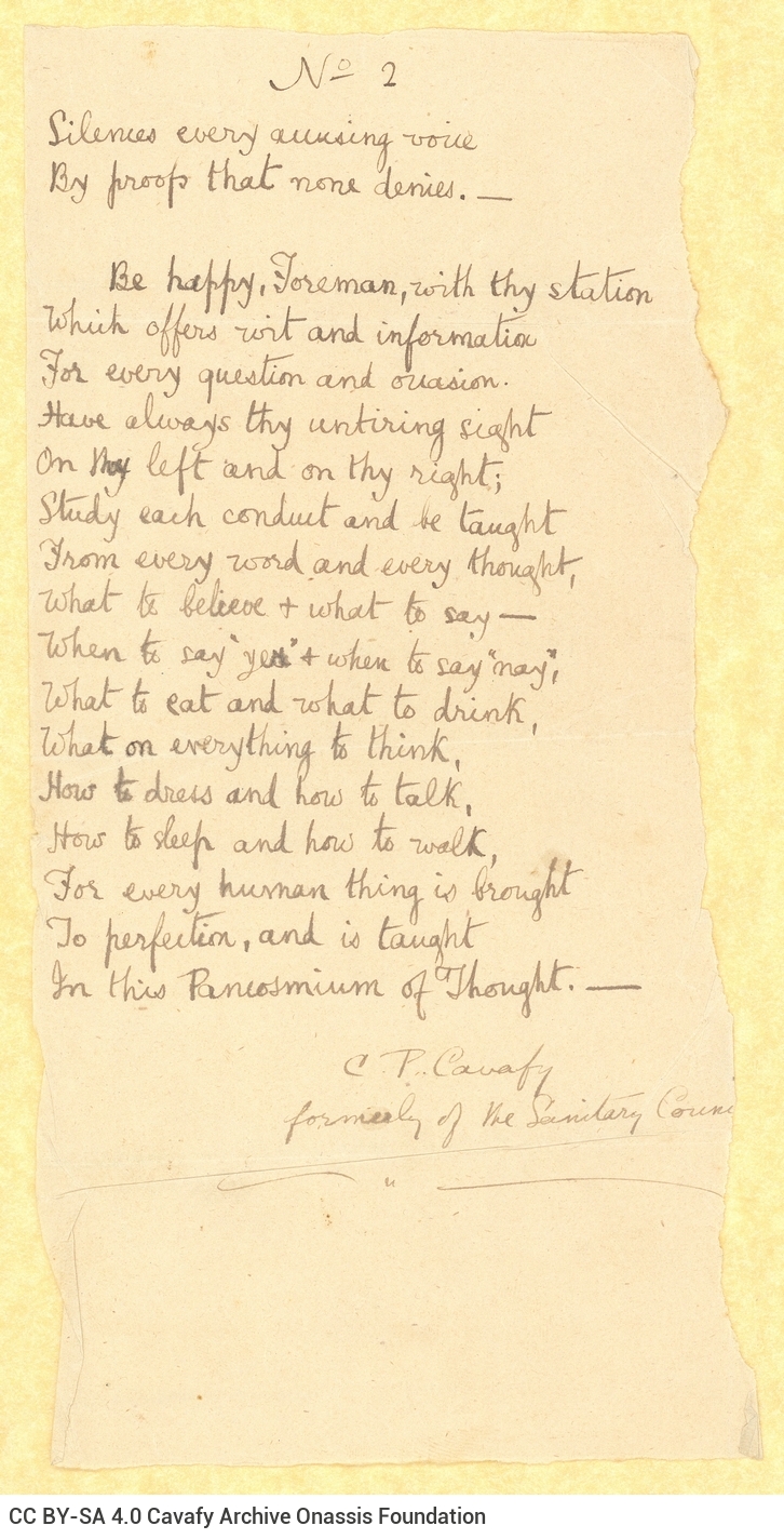 Untitled manuscript poem in English ([More happy thou...]), written on the recto of two pieces of paper with numbering at 