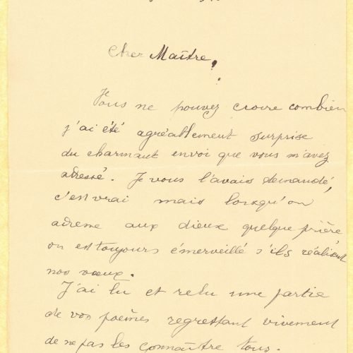Χειρόγραφη επιστολή της Βαλερί Ντανιέλ (Valérie Daniel) στη δεύτερη και τη�