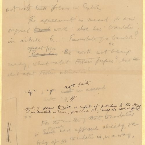 Handwritten notes on both sides of a sheet and on the recto of a piece of paper. Comments and remarks on the terms of a co