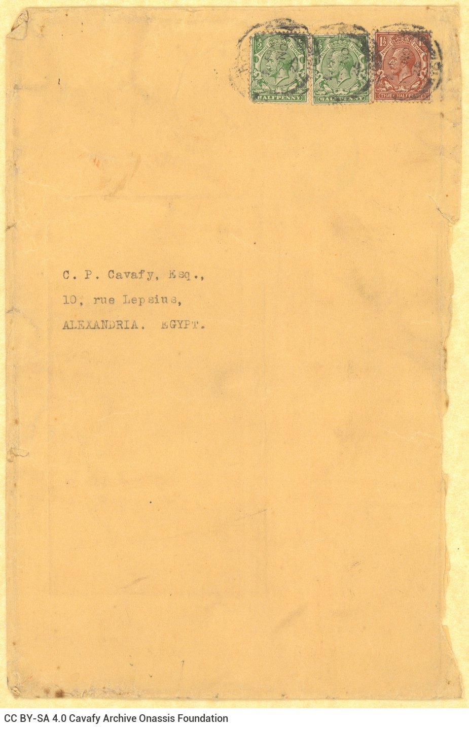 Χειρόγραφο αντίγραφο επιταγής για τον Καβάφη (γραμμένο από τον ίδιο)