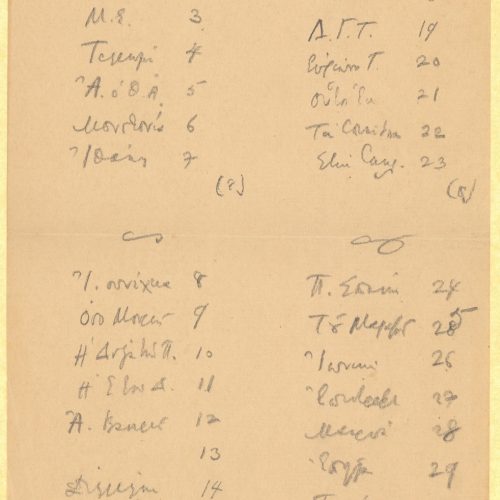 Handwritten list of poems in two columns, on one side of a sheet of paper, with the indication "1907-1914" at the top. Pag