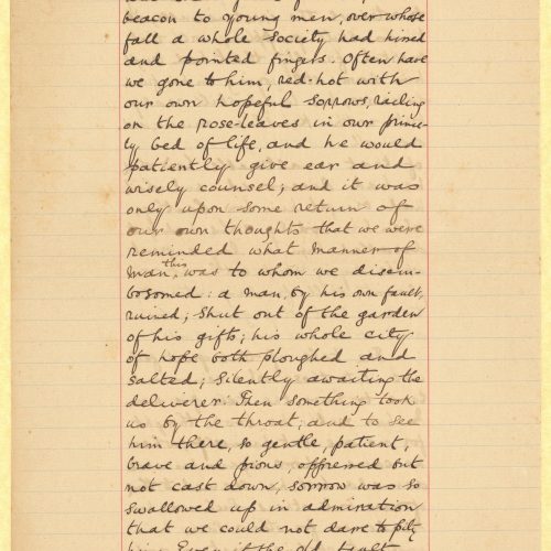 Handwritten excerpt from the essay "Old Mortality" by Robert Louis Stevenson, on a double sheet notepaper and on the recto