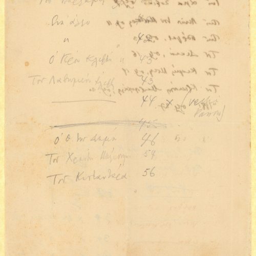 Handwritten titles of folk songs on two double sheet notepapers, accompanied by page numbers. The pages are numbered "α-ζ".