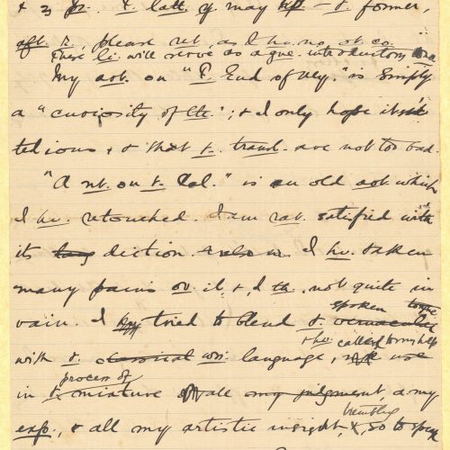 Χειρόγραφο σχέδιο επιστολής του Καβάφη προς παραλήπτη με δυσανάγνω�