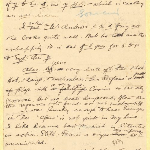 Handwritten draft letter by Cavafy to an unknown recipient (possibly Marigo Cavafy -see draft letter of 1897 by Cavafy to the