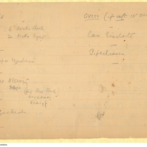 Handwritten lists of garments and personal items, written on two pieces of paper which originally formed a single ruled sh