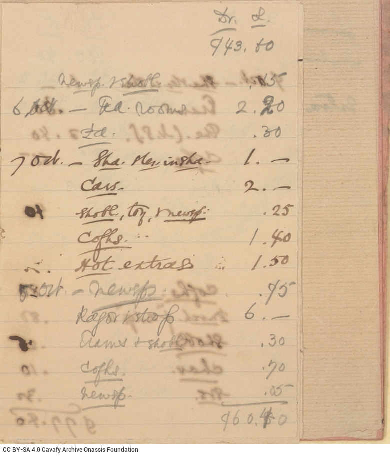 Handwritten list of expenses in drachmas. The list has been written on 29 sheets, which form a handmade notepad bound with
