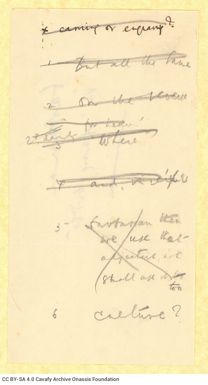 Handwritten English translation of the poem "Philhellene" by G. Valassopoulo on one side of a sheet; cancellations and eme