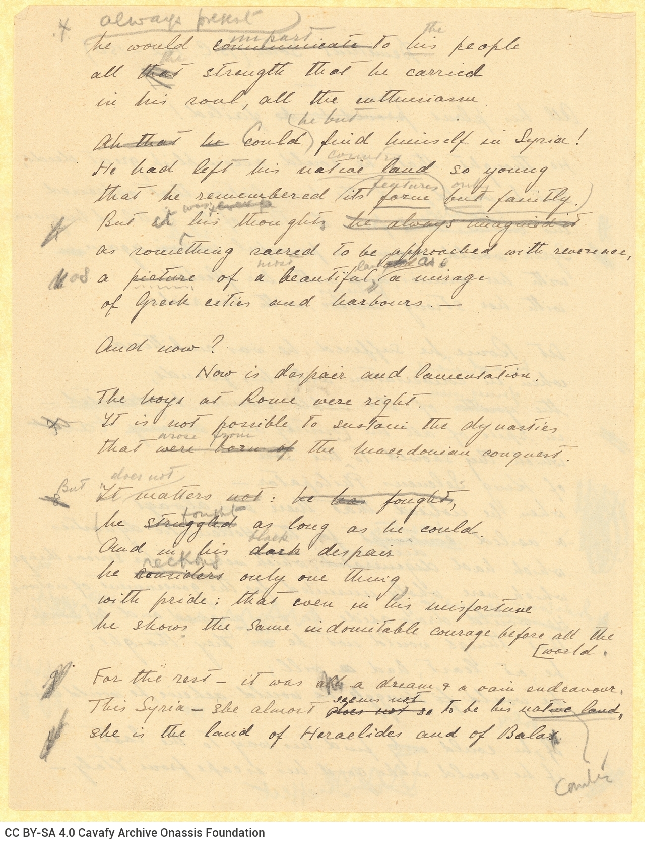 Handwritten English translation of the poem "Of Demetrius Soter (162-150 B.C.)" by G. Valassopoulo on both sides of a shee