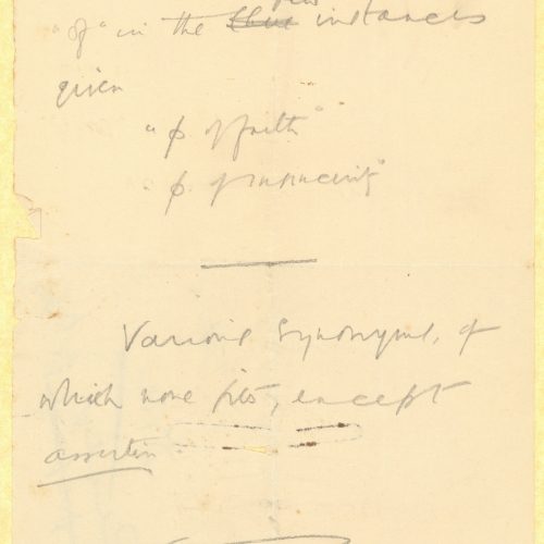 Handwritten English translation of the poem "Of the Jews (50 A.D.)" by G. Valassopoulo on one side of a sheet; handwritten