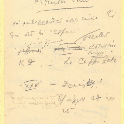 Χειρόγραφες σημειώσεις του Καβάφη στις δύο όψεις φύλλου και στο rect