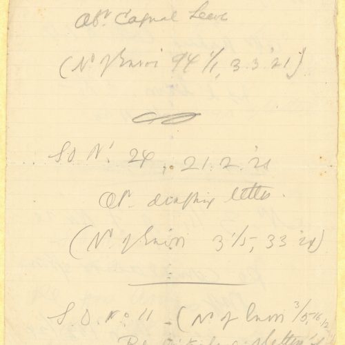 Handwritten notes (possibly of official nature) on a ruled double sheet notepaper. They refer to the years 1917, 1920, 192
