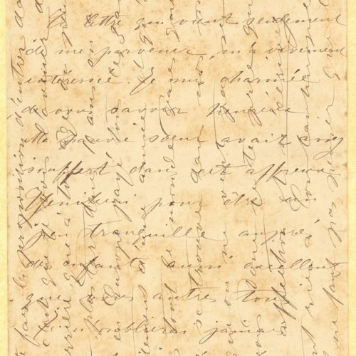 Handwritten letter by Sévastie Verhaeghe de Naeyer, Cavafy's aunt, to the poet. The letter is written in all four pages of a