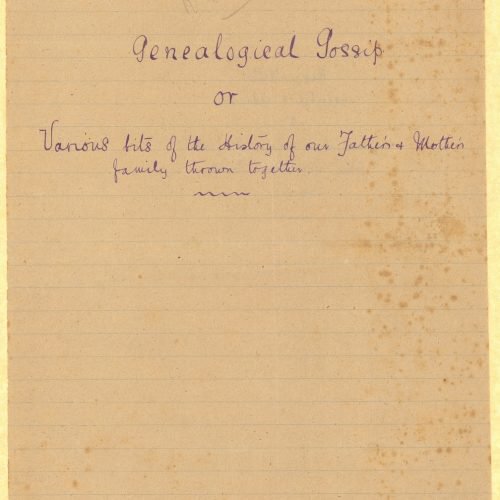 Handwritten text on seven sheets and one piece of paper. On the recto of the first sheet, the title "Genealogical Gossip or V