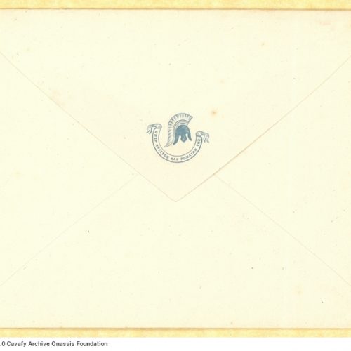 Twelve four-page letterheads and five mail envelopes with the Cavafy family "crest", consisting of a helmet and the motto 