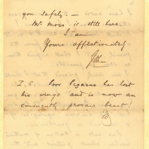 Handwritten letter by John Cavafy to C. P. Cavafy on two letterheads of R. J. Moss & Co. The first three pages are numbered. 