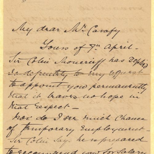 Handwritten letter by Gail W. Foster to Cavafy on all sides of a bifolio of the Irrigation Service (2nd Circle) of the min