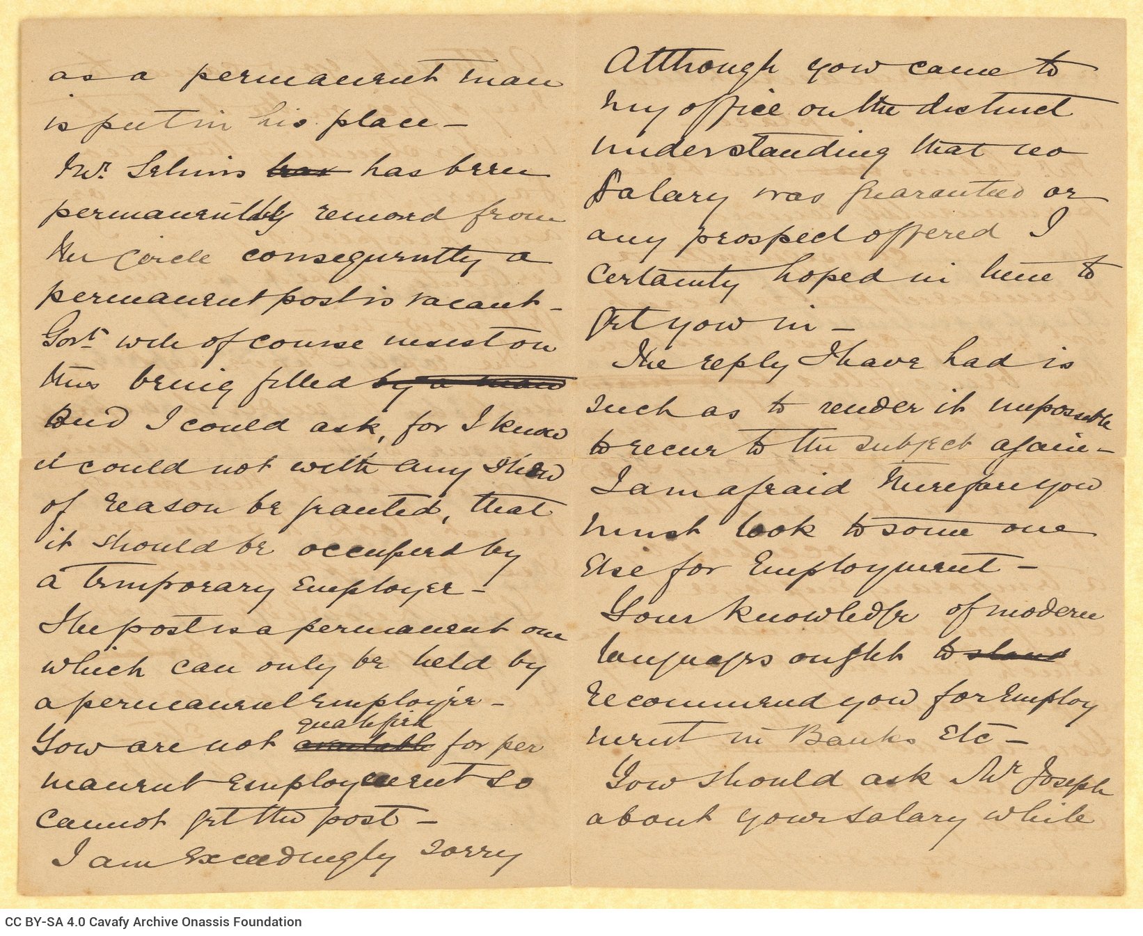 Χειρόγραφη επιστολή του Γκέιλ Φόστερ (Gail W. Foster) προς τον Καβάφη σε όλ�