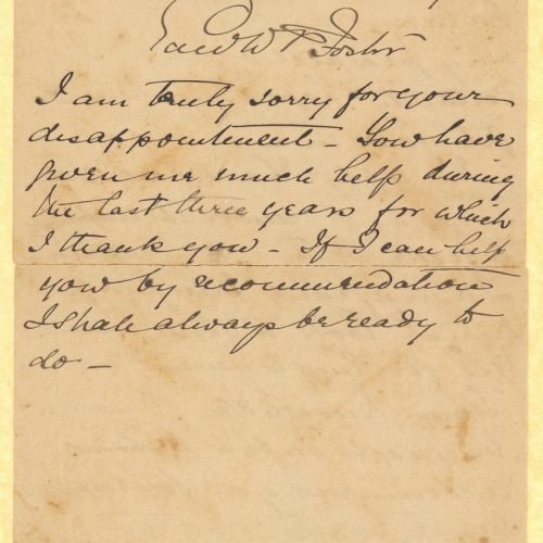 Handwritten letter by Gail W. Foster to Cavafy on all sides of a bifolio of the Irrigation Service (2nd Circle) of the min