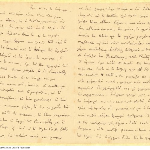 Handwritten diary-type letter by Paul Cavafy to his brothers and mother on five numbered bifolios, three of which bear the lo