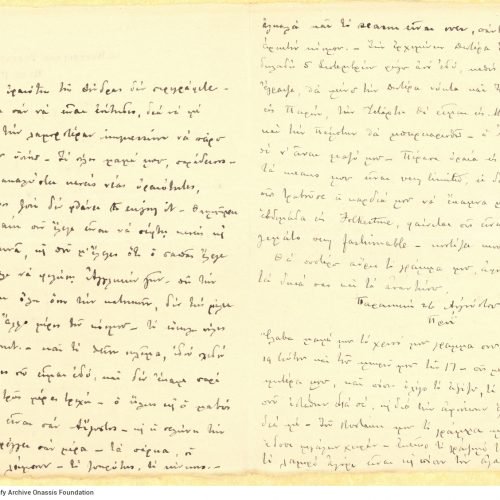Handwritten diary-type letter by Paul Cavafy to his mother on all sides of a bifolio. The address "30, Westbourne Terrace, Hy