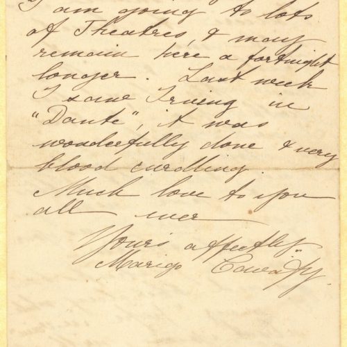 Handwritten letter by Maria (Marigo) Cavafy to Paul Cavafy on a bifolio. Her printed monogram at top left of the first page. 