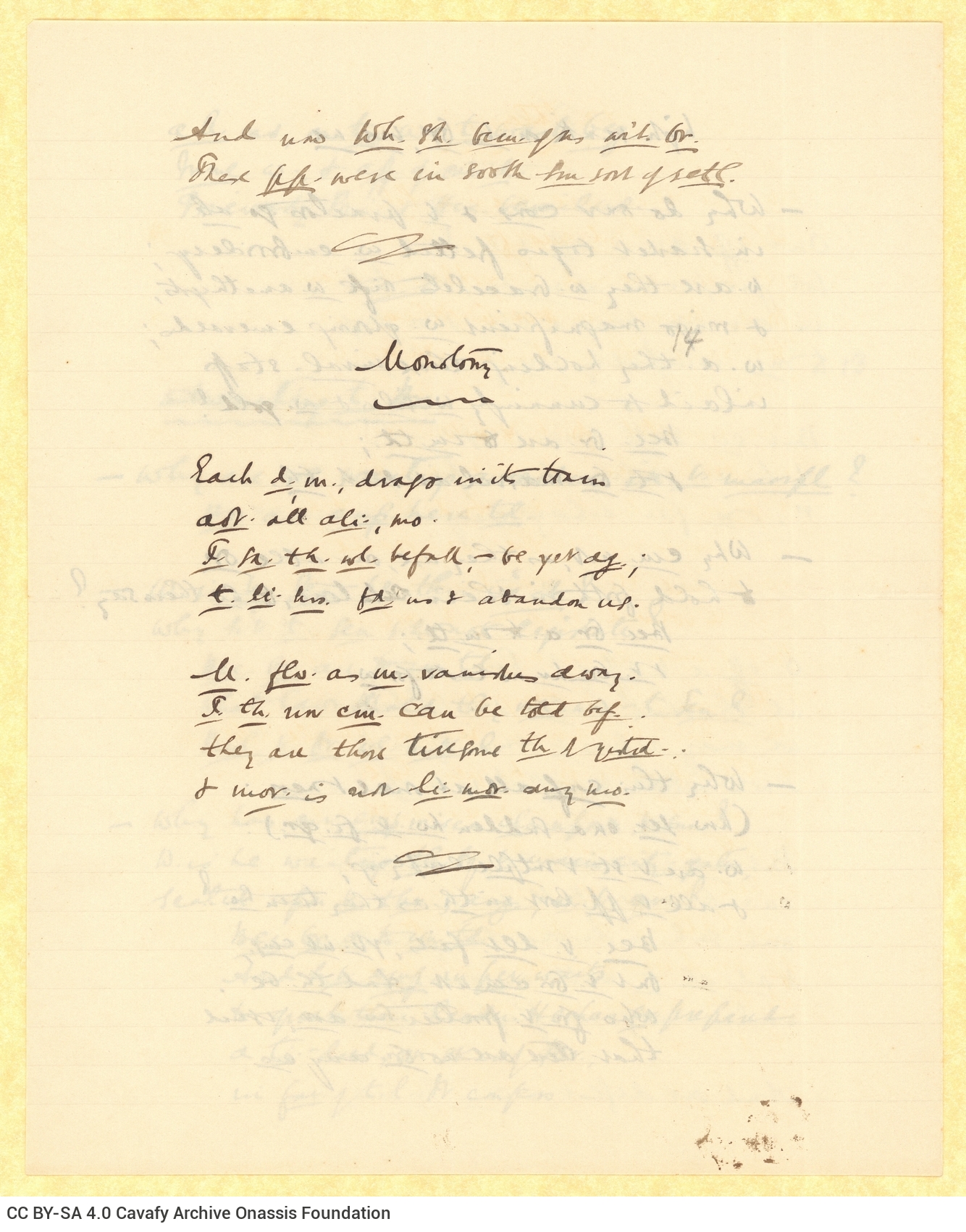 Handwritten text by Cavafy, including 21 poems of his translated into English ("An o[ld] man", "Candles", "Voices", etc.) 