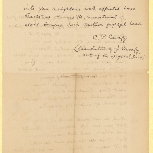 Manuscript containing a series of four translated poems by Cavafy into English ("Herodes Atiicus", "The Satrapy", "The Glo