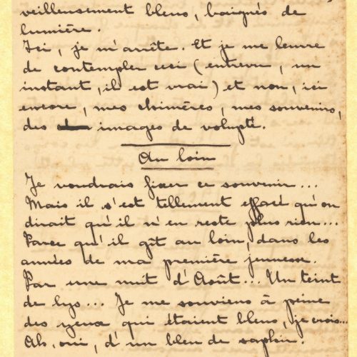 Handwritten French translations of the poems "Chandelier", "Days of 1903", "Morning Sea" and "Far Off" on both sides of a 